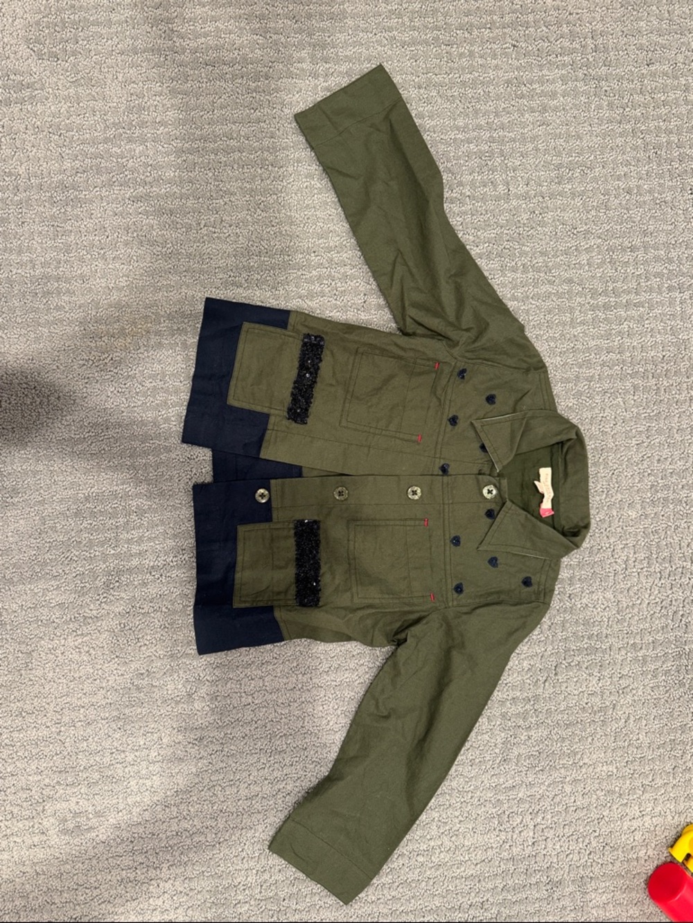 Pink Chicken Olive & Navy Contrast Kids Pea Coat